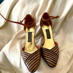 Vintage tan and black ankle strap high heels